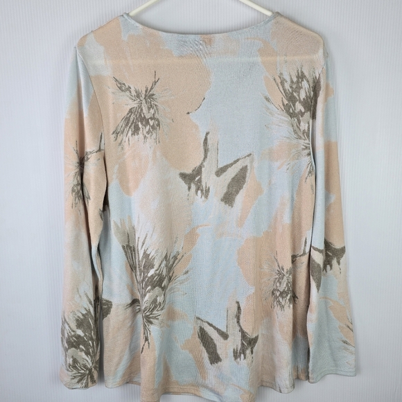 Chico's Womens Pullover Muted FloralKnit V-Neck Sweater LongSleeve Peach/Turq 2 - Picture 2 of 9